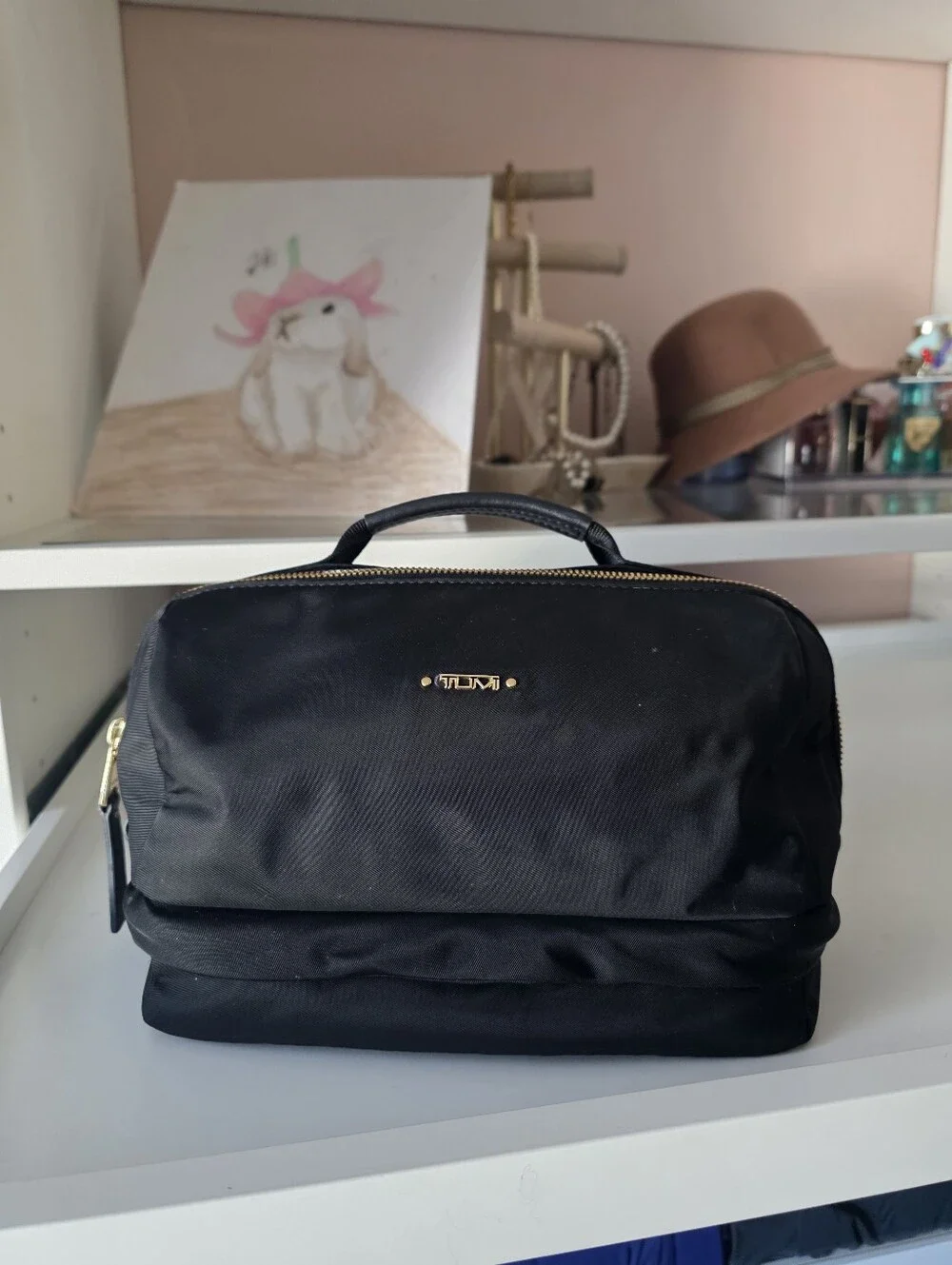 Tumi Voyageur Selma Cosmetic Case Toiletry Bag in black gold